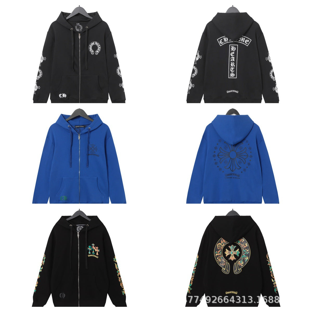 Cross-border Croda CH Autumn And Winter New Cross Horseshoe Hooded Zipper Cardigan Jacket For Men And Women Factory Straight Hair