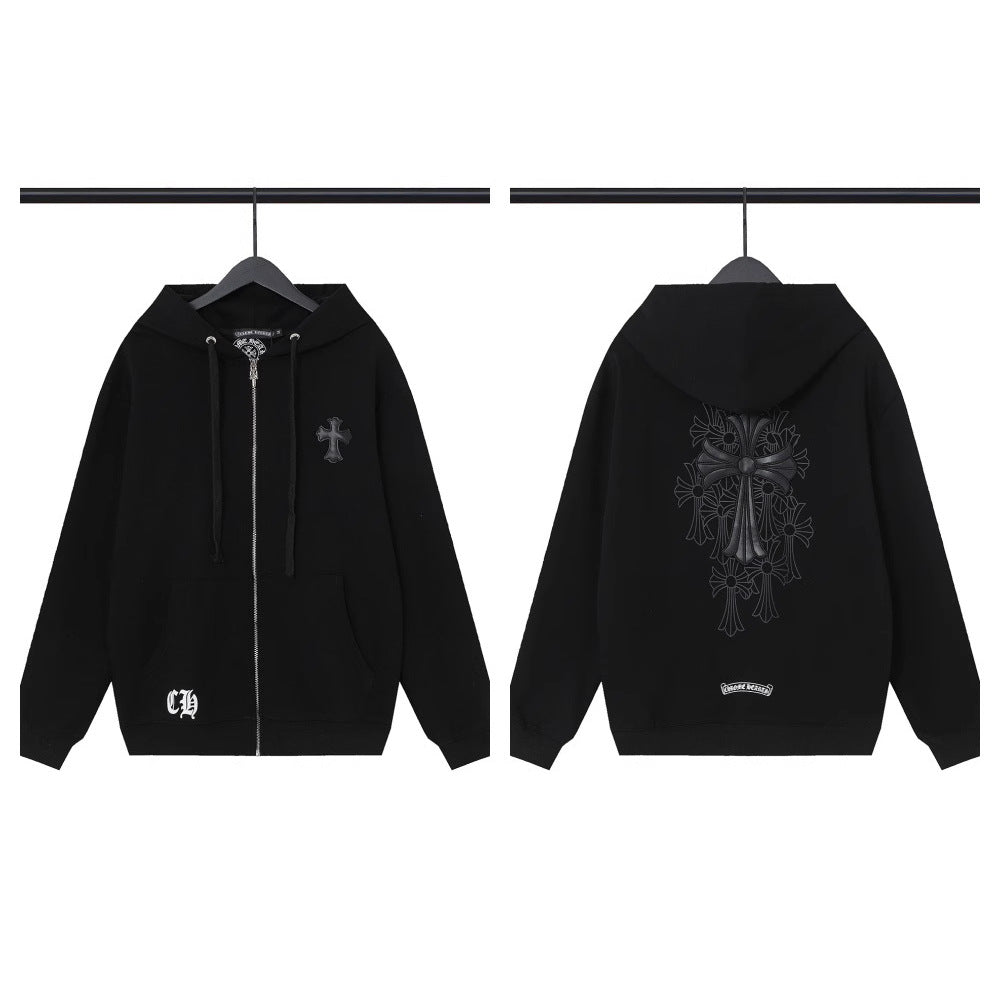 Cross-border Croda CH Autumn And Winter New Cross Horseshoe Hooded Zipper Cardigan Jacket For Men And Women Factory Straight Hair