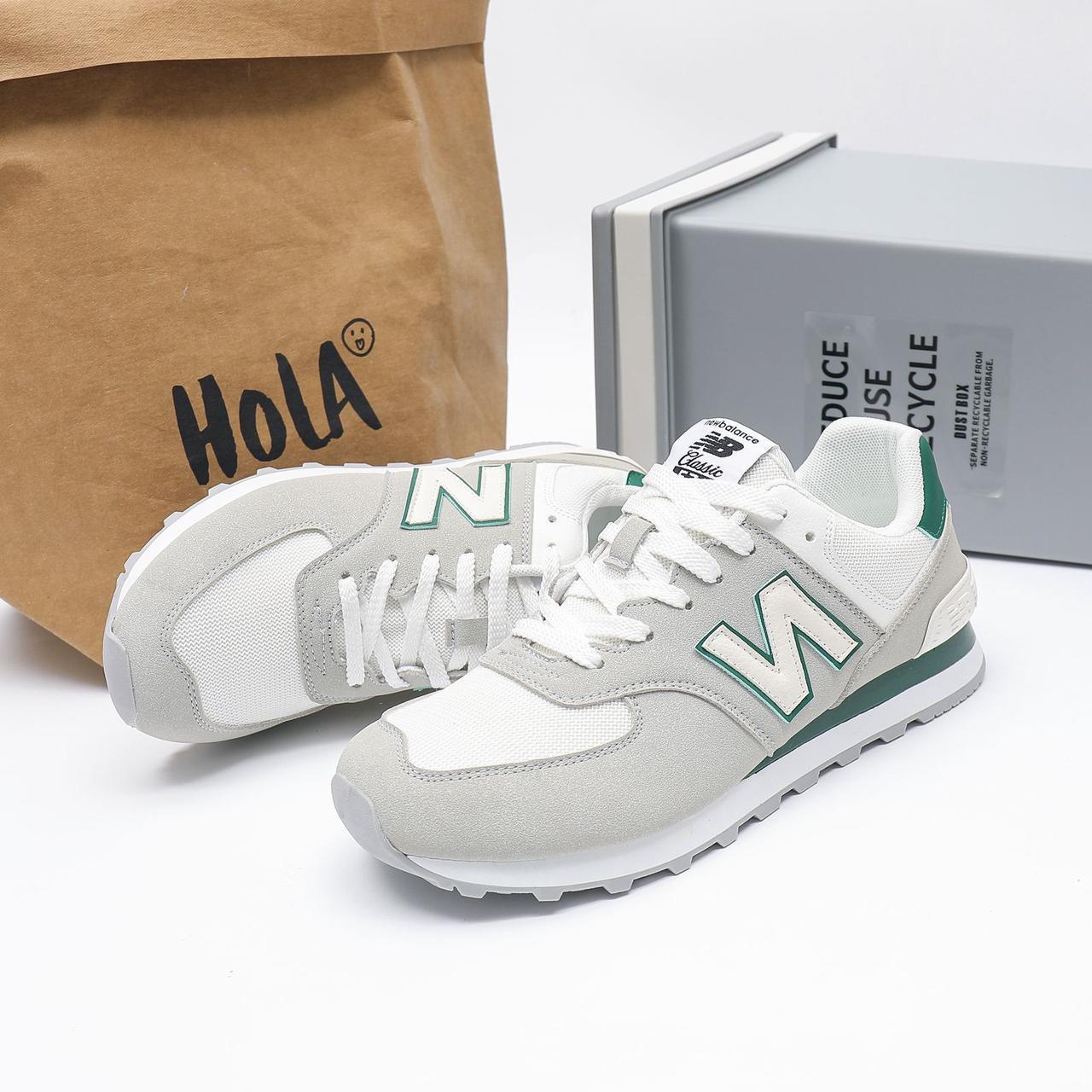 Gray sneakers with green accents